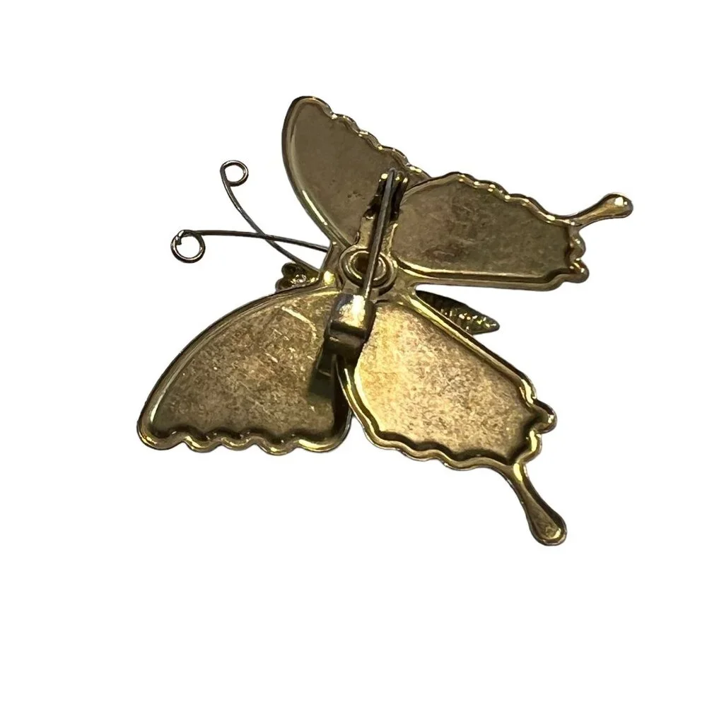 Vintage Butterfly Brooch Blue Pink Enamel and Glitter‎ Pin